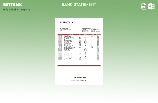 Модерен стил на Саудиска Арабија SABB шаблон за извод од банка